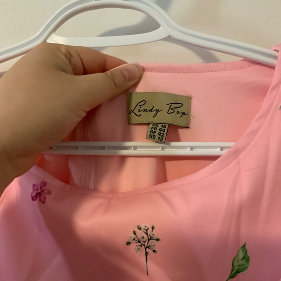 Lindy Bop Pink Ophelia Flower Border Tea Dress US 12 - Picture 3 of 4